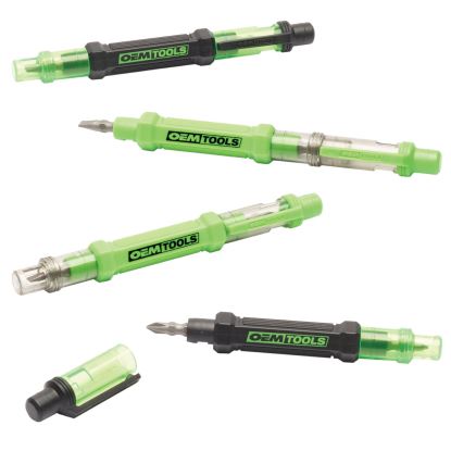 6-Way Pen-Style Screw/Nut Driver, Phillips/Slotted Bits, Metric Sockets, 5.38" Long, Black/Green, Green/Clear, 4/Pack1