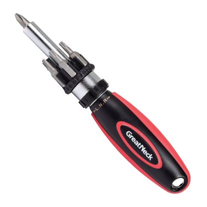 Ratcheting Screw/Nut Driver Set, Phillips/Slotted/Star Bits, 7" Long, Black/Red1