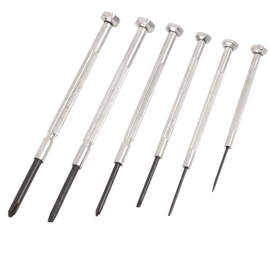 Precision Screwdriver Set, Six-Piece, Phillips/Slotted, Assorted Lengths, Polished Steel Handles1