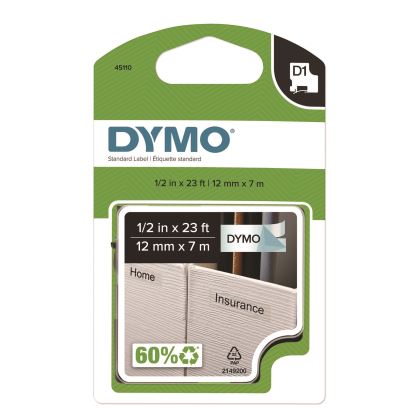 D1 Standard Labels, 0.50" x 23 ft, Black Print on Clear Tape1