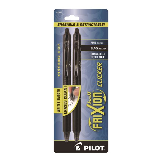 FriXion Ball Clicker Erasable Gel Pen, Retractable, Fine 0.7 mm, Black Ink and Barrel, 2/Pack1