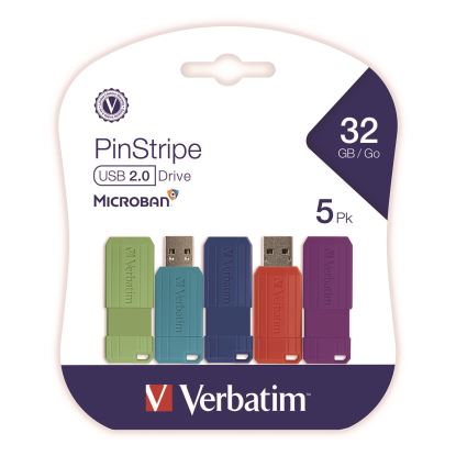 PinStripe USB 3.2 Flash Drive, 32 GB, Assorted Colors, 5/Pack1