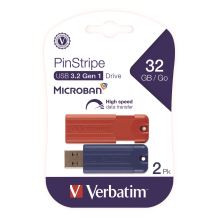 PinStripe USB 3.2 Flash Drive, 32 GB, Blue/Red, 2/Pack1