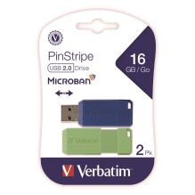 PinStripe USB 2.0 Flash Drive, 16 GB, Blue/Green, 2/Pack1