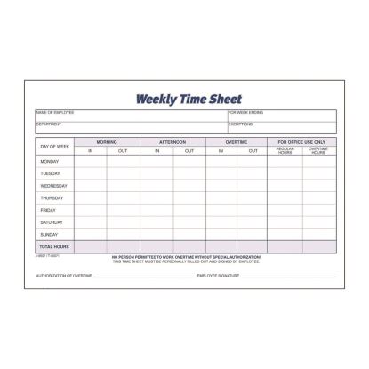 Time Sheets, One Part (No Copies), 8.5 x 5.5, 100 Forms/Pad, 2 Pads/Pack1