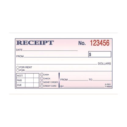 Money/Rent Receipt Book, Two-Part Carbonless, 4.88 x 2.75, 50 Receipts/Book, 3 Books/Pack1