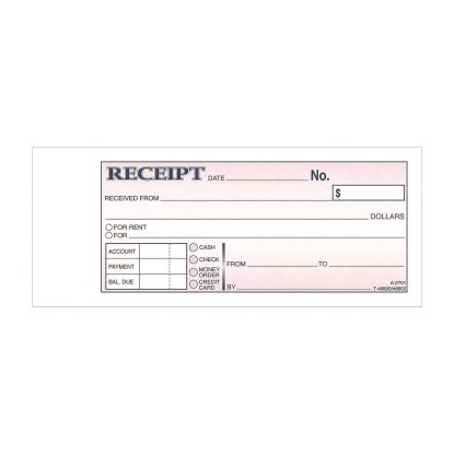 Money/Rent Receipt Book, Two-Part Carbonless, 6.69 x 2.75, 50 Receipts/Book, 5 Books/Pack1