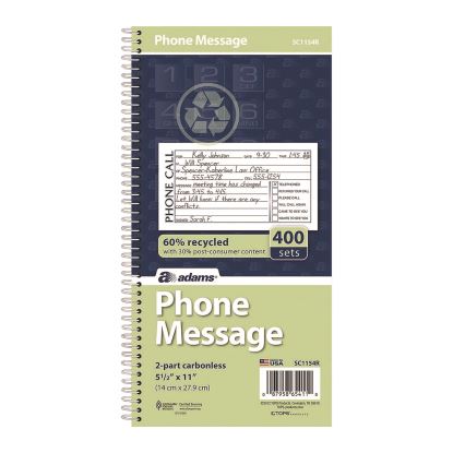 Wirebound Telephone Message Book, Two-Part Carbonless, 4.75 x 2.75, 4 Forms/Sheet, 400 Forms Total1