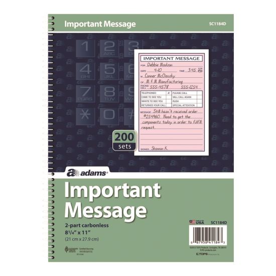 Important Message Book, Two-Part Carbonless, 4 Forms/Sheet, 200 Forms Total1