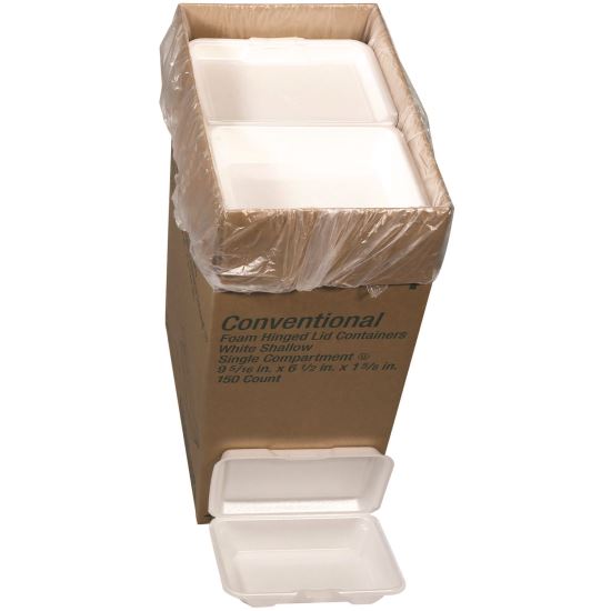 Conventional Foam Hinged Lid Container, Shallow, 9 x 6.5 x 1.6, White, 150/Carton1