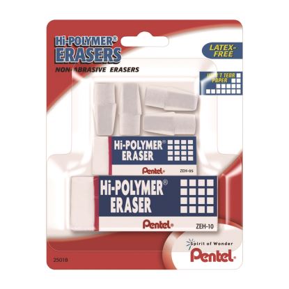 Hi-Polymer Eraser Assortment, (4) Pencil Caps/(1) Large Block/(1) Small Block, White, 6/Pack1