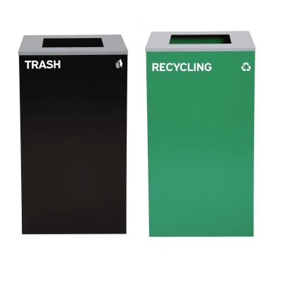 29 Gallon Trash/Recycling Cans, Steel, Green Recycling Can with Square Lid, Black Trash Can with Square Lid1