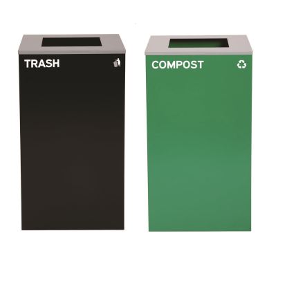 29 Gallon Trash/Recycling Cans, Steel, Green Compost Can with Square Lid, Black Trash Can with Square Lid1