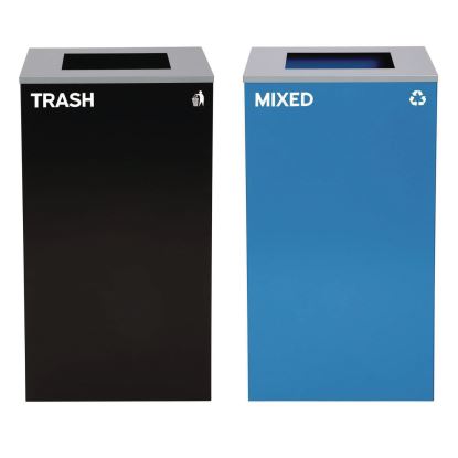 29 Gallon Trash/Recycling Cans, Steel, Blue Mixed Recycling Can with Square Lid, Black Trash Can with Square Lid1