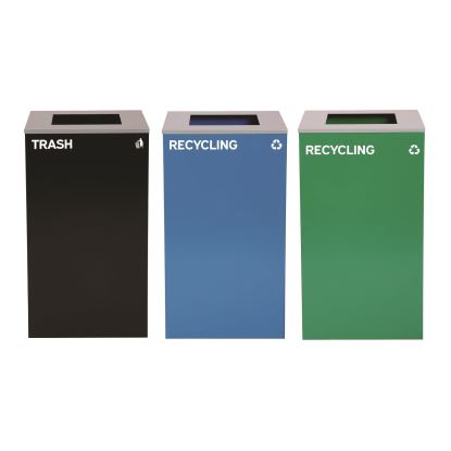 29 Gallon Trash/Recycling Cans, Steel, Blue Recycling Can, Green Recycling Can, Black Trash Can with Square Lids1