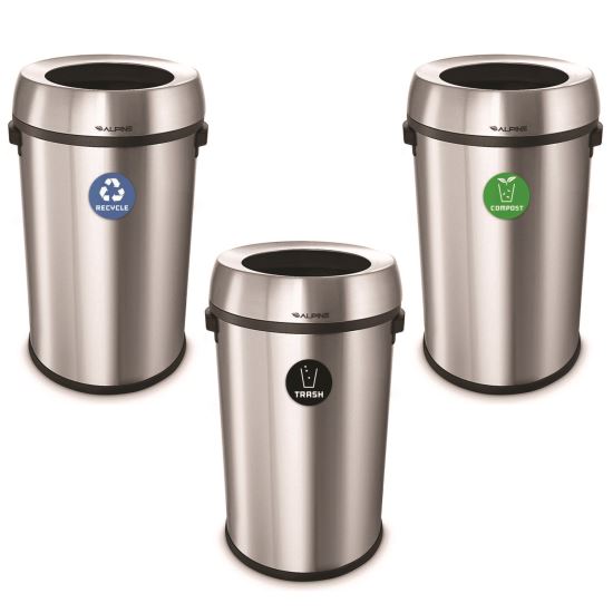 17 Gallon Stainless Steel Open Top Recycling, Trash and Compost Station1