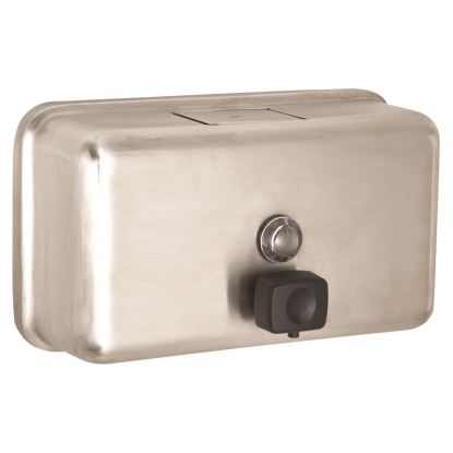 Horizontal Manual Surface-Mounted Stainless Steel Liquid Soap Dispenser, 40 oz, 2.8 x 8.1 x 4.8, Brushed Stainless Steel1