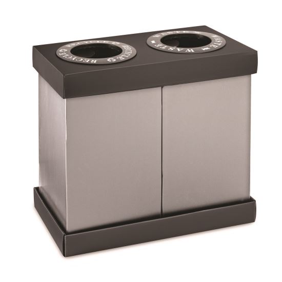 28 Gal Indoor Trash Can and Recycling Bin, Corrugated Polypropylene, Gray, 2 Bin1