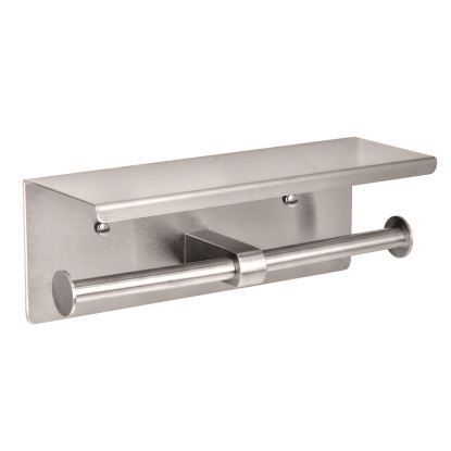 Double Post Toilet Paper Holder with Shelf Storage Rack, 3.87 x 10.5 x 3.95, Brushed Stainless Steel1