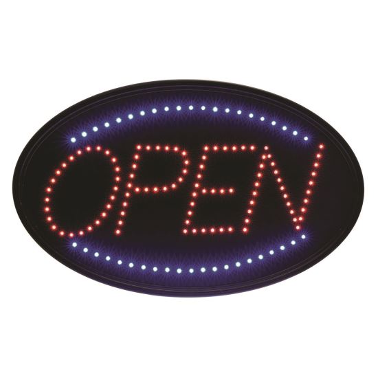 LED Oval Open Sign, 23 x 14, Black Frame, Blue/Red Graphics1