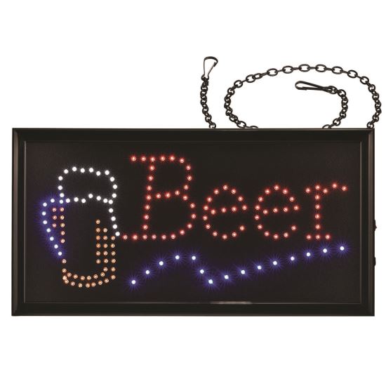 LED Rectangular Beer Sign, 19 x 10, Black Frame, Blue/Green/Orange/Red/White Graphics1