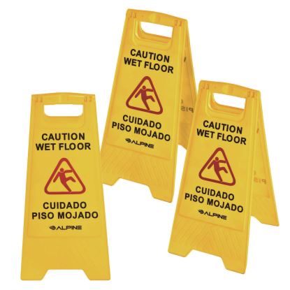 Bilingual Caution Wet Floor Sign, 11.8 x 0.7 x 24.6, Yellow, 3/Carton1