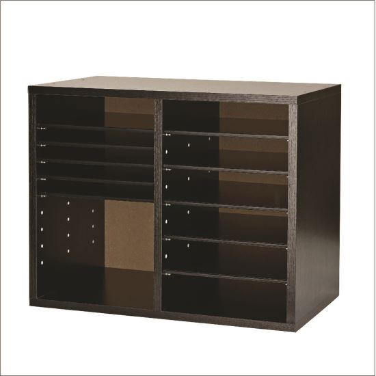 Wood Adjustable 12 Compartment Literature Organizer, 12 Sections, Letter Size, 20 x 11.8 x 16.3, Black1