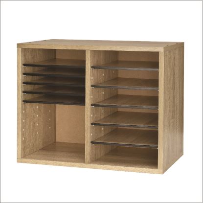 Wood Adjustable 12 Compartment Literature Organizer, 12 Sections, Letter Size, 20 x 11.8 x 16.3, Medium Oak1