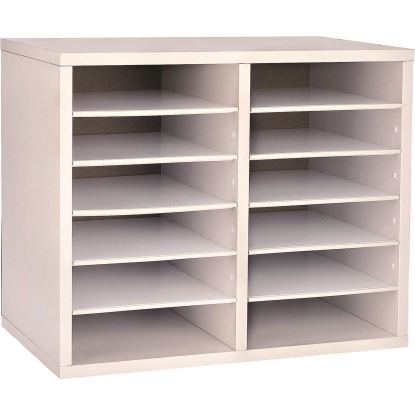 Wood Adjustable 12 Compartment Literature Organizer, 12 Sections, Letter Size, 20 x 11.8 x 16.3, White1