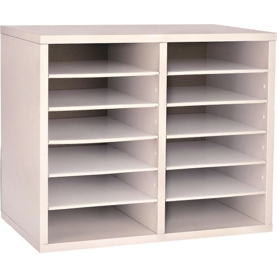 Wood Adjustable 12 Compartment Literature Organizer, 12 Sections, Letter Size, 20 x 11.8 x 16.3, White1