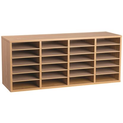Wood Adjustable 24 Compartment Literature Organizer, 24 Sections, Letter Size, 39.3 x 11.8 x 16.3, Medium Oak1