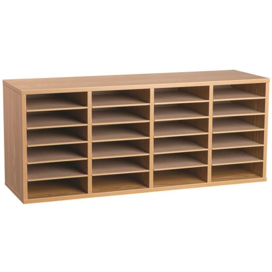 Wood Adjustable 24 Compartment Literature Organizer, 24 Sections, Letter Size, 39.3 x 11.8 x 16.3, Medium Oak1