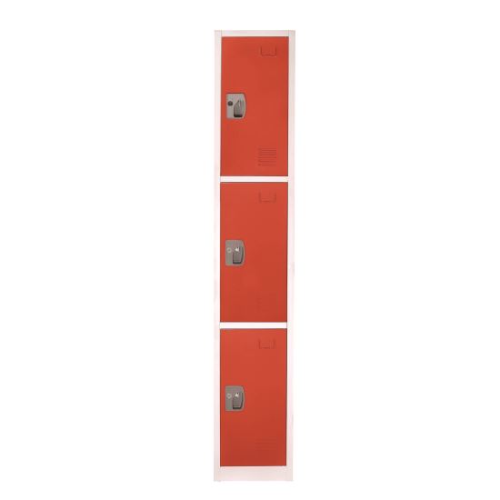 Steel Storage Locker, 3 Compartment, 12 x 12 x 72, Red1