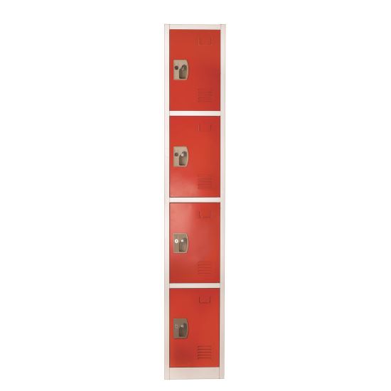 Steel Storage Locker, 4 Compartment, 12 x 12 x 72, Red1