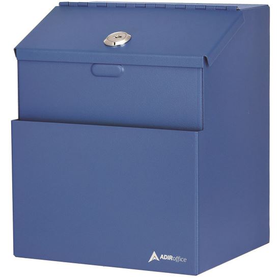 Wall Mountable Steel Suggestion Secure Drop Box with Key, 7 x 6 x 8.5, Stainless Steel 304, Blue1