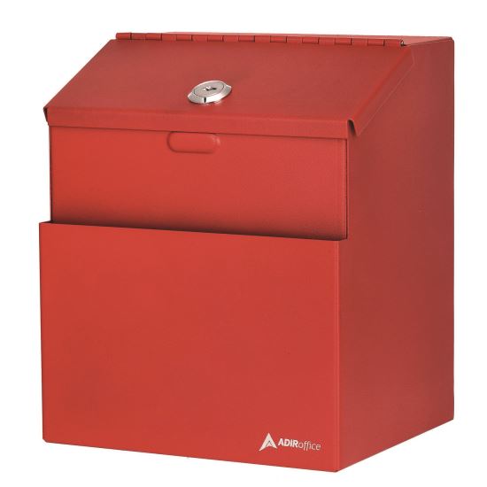 Wall Mountable Steel Suggestion Secure Drop Box with Key, 7 x 6 x 8.5, Stainless Steel 304, Red1