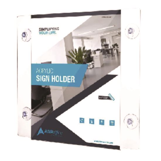 Clear Suction Acrylic Window Sign Holder, 8 x 11, Clear Frame, 2/Pack1