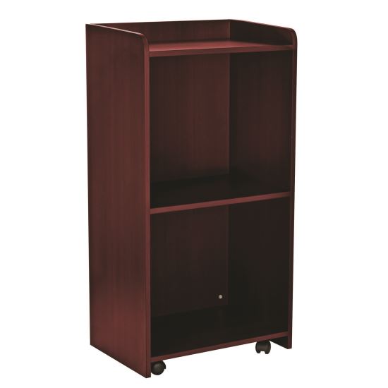 Wood Mobile Presentation Lectern Speaker Stand with Shelves, 22.44 x 16.53 x 45.98, Mahogany1