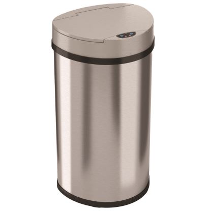 Sensor Trash Can, Half-Round Cylinder, 13 gal, Plastic/Stainless Steel, Silver1