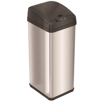 Sensor Trash Can, Rectangular, 13 gal, Plastic/Stainless Steel, Silver1