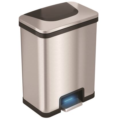 Step Pedal-Sensor Trash Can, 13 gal, Plastic/Stainless Steel, Silver/Black1