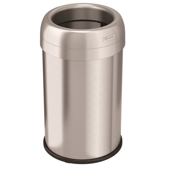 Open Top Trash Can, 13 gal, Plastic/Stainless Steel, Silver1