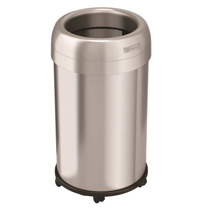 Open Top Trash Can with Wheels, Round, 13 gal, Plastic/Stainless Steel, Silver1