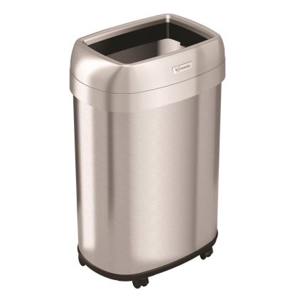 Open Top Trash Can with Wheels, Oval, 13 gal, Plastic/Stainless Steel, Silver1