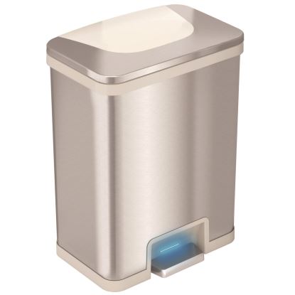 Step Pedal-Sensor Trash Can, 13 gal, Plastic/Stainless Steel, Silver/White1