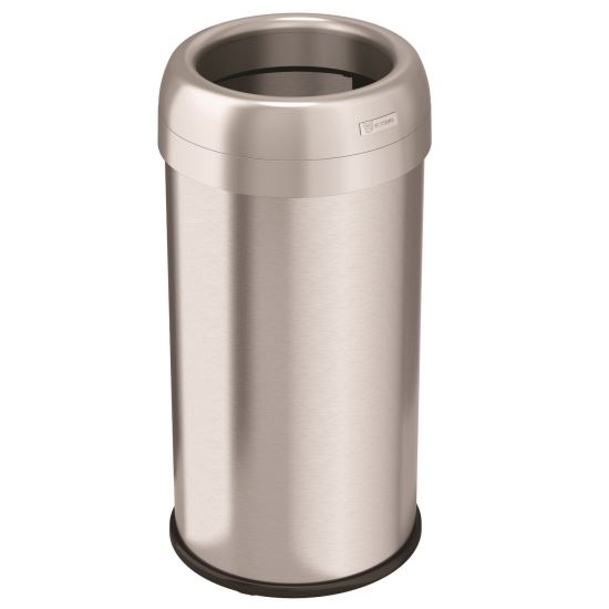 Open Top Trash Can, Round, 16 gal, Plastic/Stainless Steel, Silver1