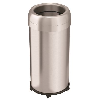 Open Top Trash Can with Wheels, Round, 16 gal, Plastic/Stainless Steel, Silver1