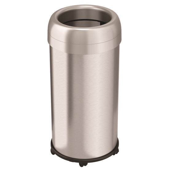 Open Top Trash Can with Wheels, Round, 16 gal, Plastic/Stainless Steel, Silver1