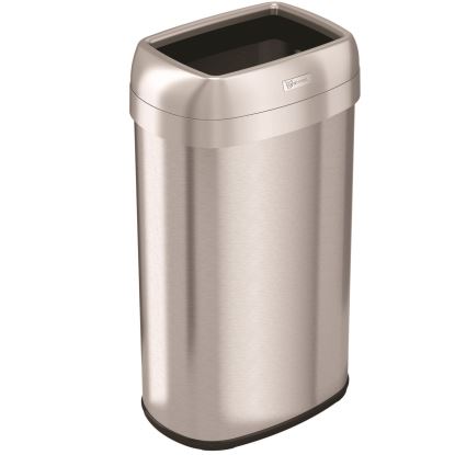 Open Top Trash Can, Oval, 16 gal, Plastic/Stainless Steel, Silver1