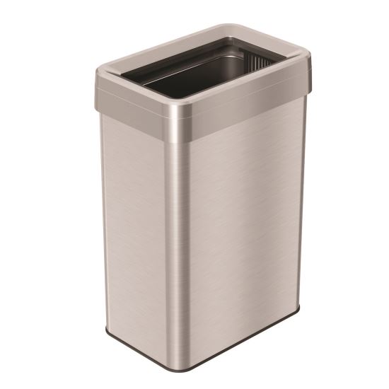 Open Top Trash Can, Rectangular, 16 gal, Plastic/Stainless Steel, Silver1